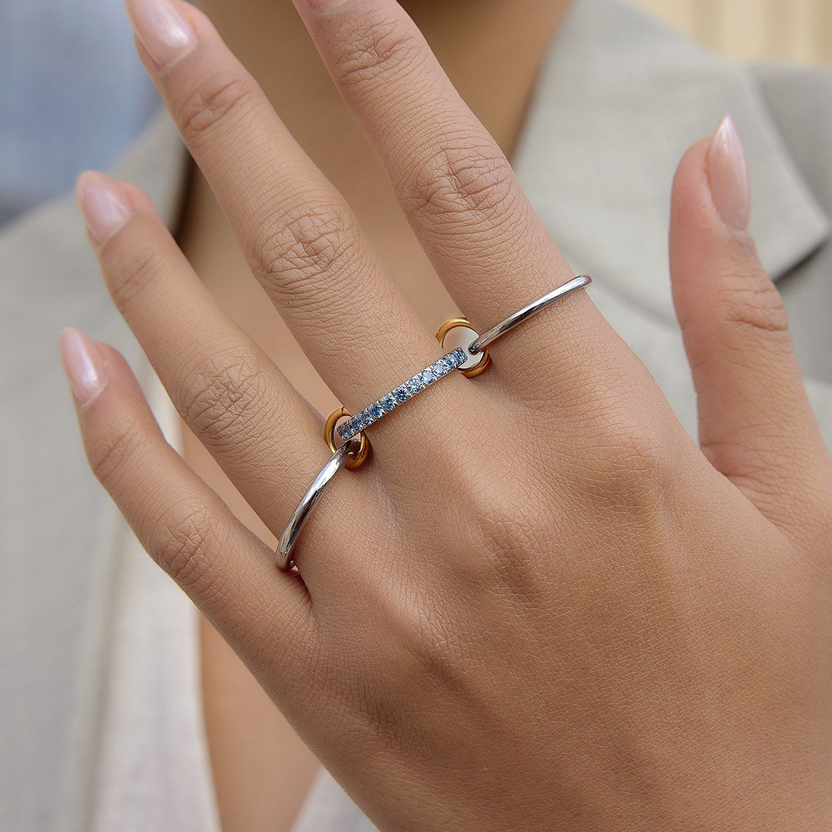 Her Blue Linked Stack Ring