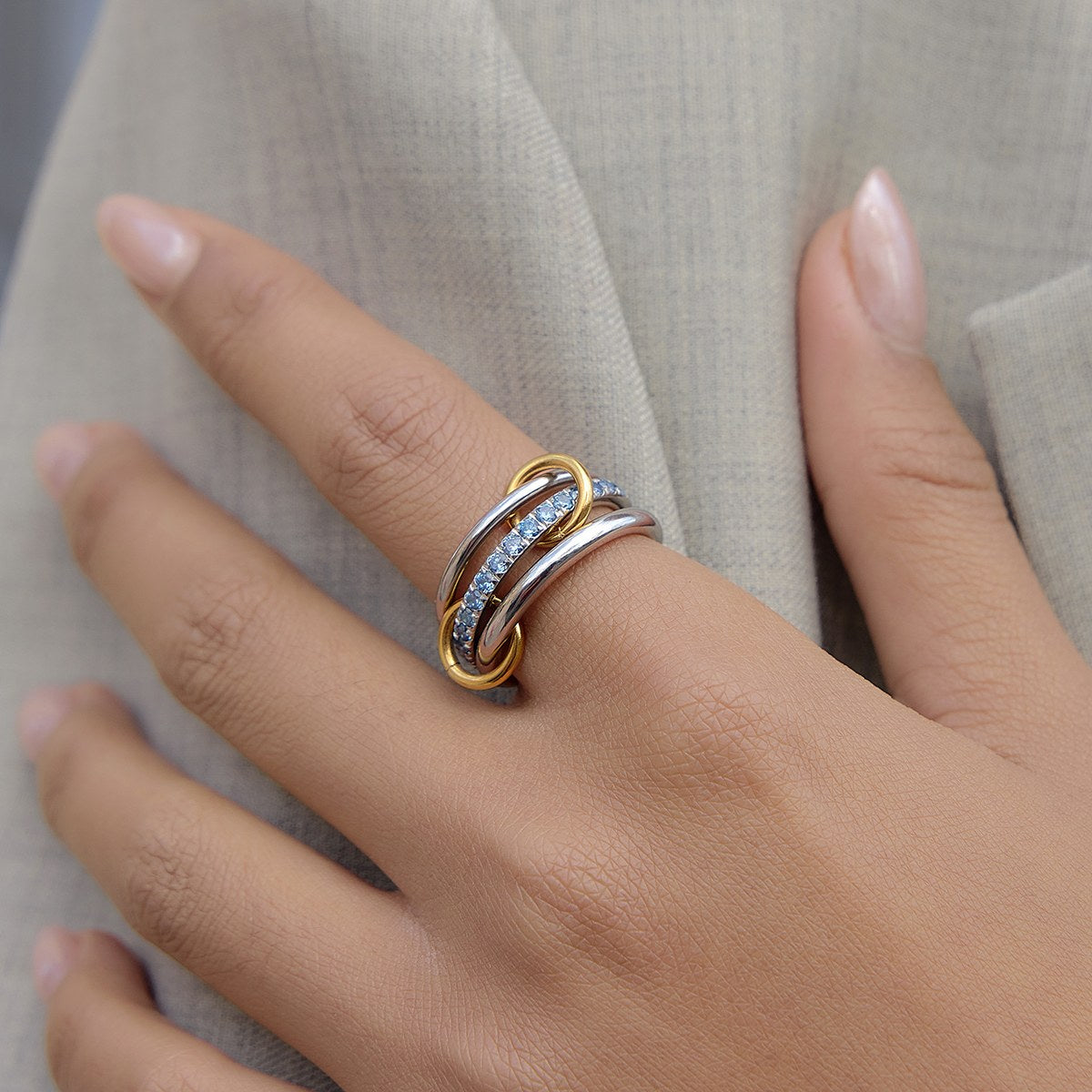 Her Blue Linked Stack Ring