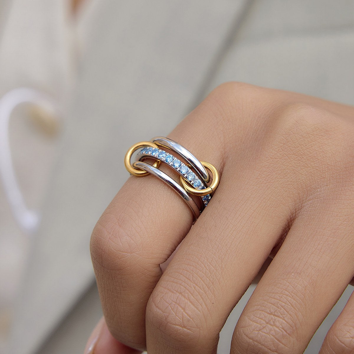 Her Blue Linked Stack Ring
