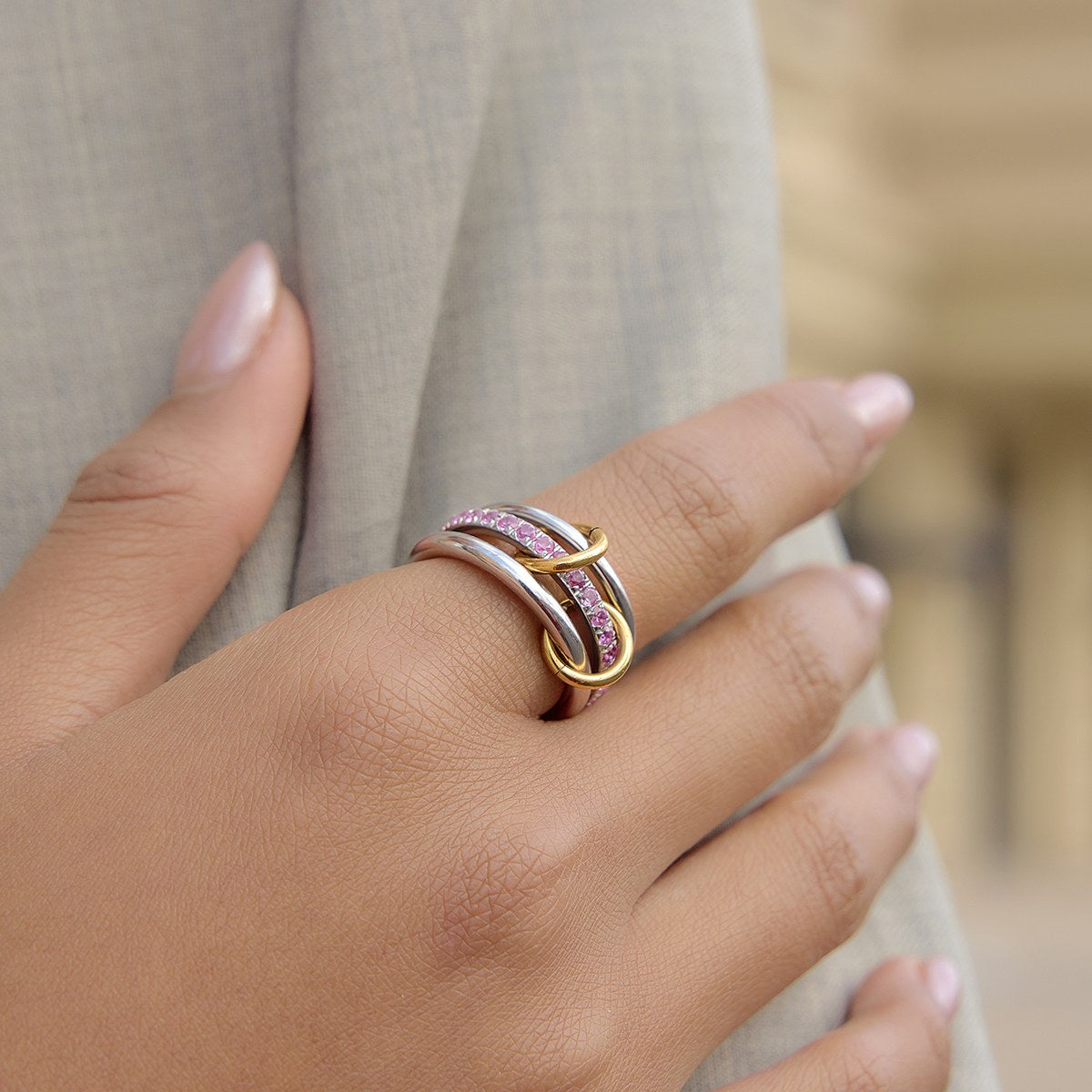 Her Pink Linked Stack Ring
